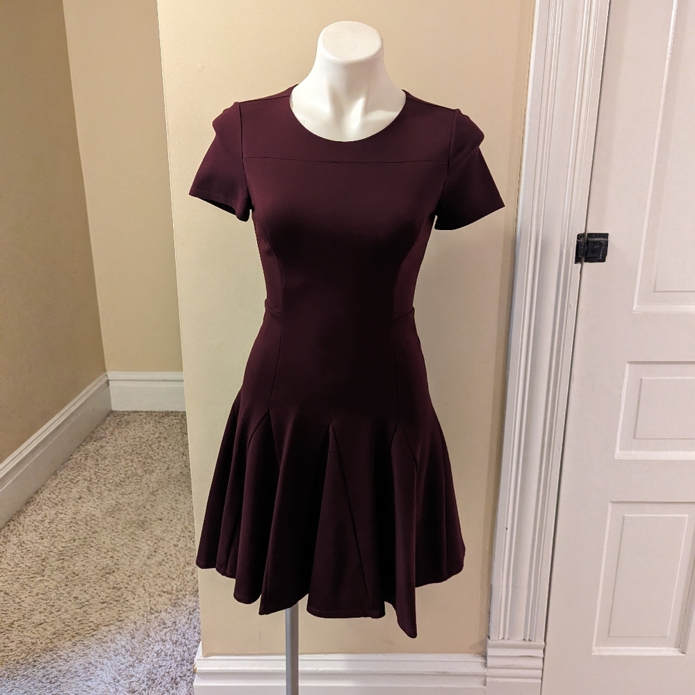 Halston Heritage dark plum dress with pleated skirt size S